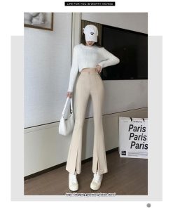 チノ・テーパード・ジョガー・スキニーパン | フレアパンツ レディース ハイウエスト センターシーム 韓国ファッション オフィス カジュアル 通勤 シンプル デイリー 春 秋 韓国 送料無料 冬 スリット