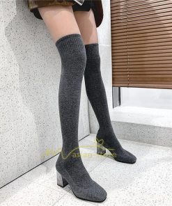 ロングブーツ | レディース ニーハイブーツ ロング丈 ストレッチ ソックスブーツ ニットブーツ 太ヒール 20代30代40代 おしゃれ 美脚 上品 トレンド 歩きやすい