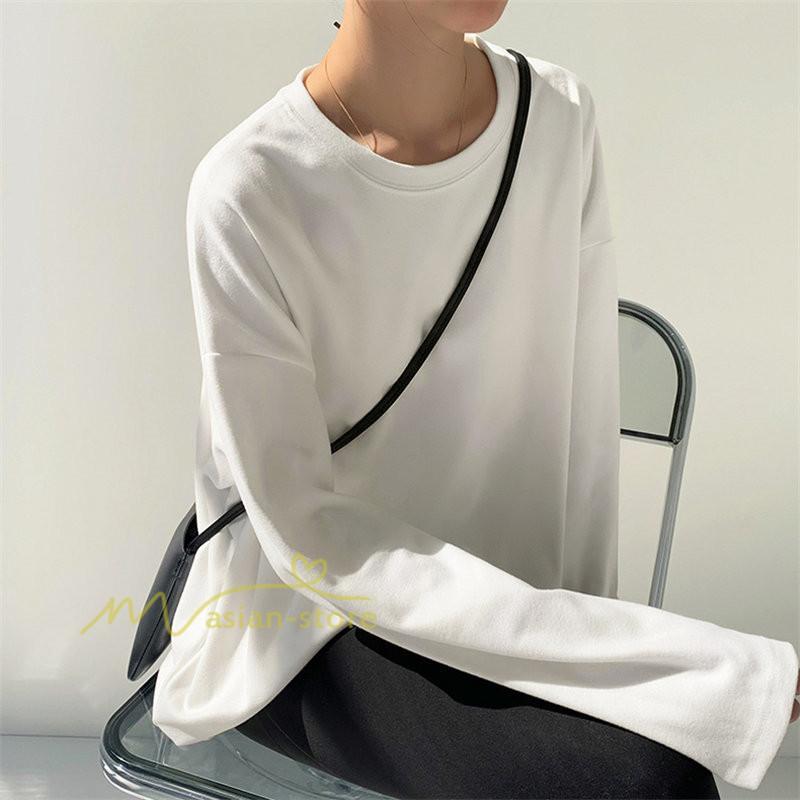tシャツ・カットソー | 長袖tシャツ レディース クルーネック 長袖 Tシャツ ロングTシャツ 20代30代40代50代 ゆったり 体型カバー 通勤通学 お出かけ カジュアル インナー 快適 着痩せ