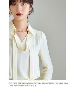 シャツ・ブラウス | ブラウス レディース シャツ トップス Vネック 長袖シャツ 無地 オフィス カジュアル おしゃれ シフォン 着痩せ OL リボン 通勤 20代30代40代50代