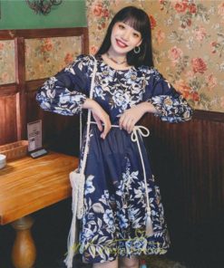 ミニ丈 | ワンピース ひざ丈 膝上 着映え 着痩せ 長袖 ゆったり 大人っぽ 普段使い 旅行 部屋着 お出かけ ベージュ 青 かわいい きれいめ 花柄 SNS映え リゾート レトロ風