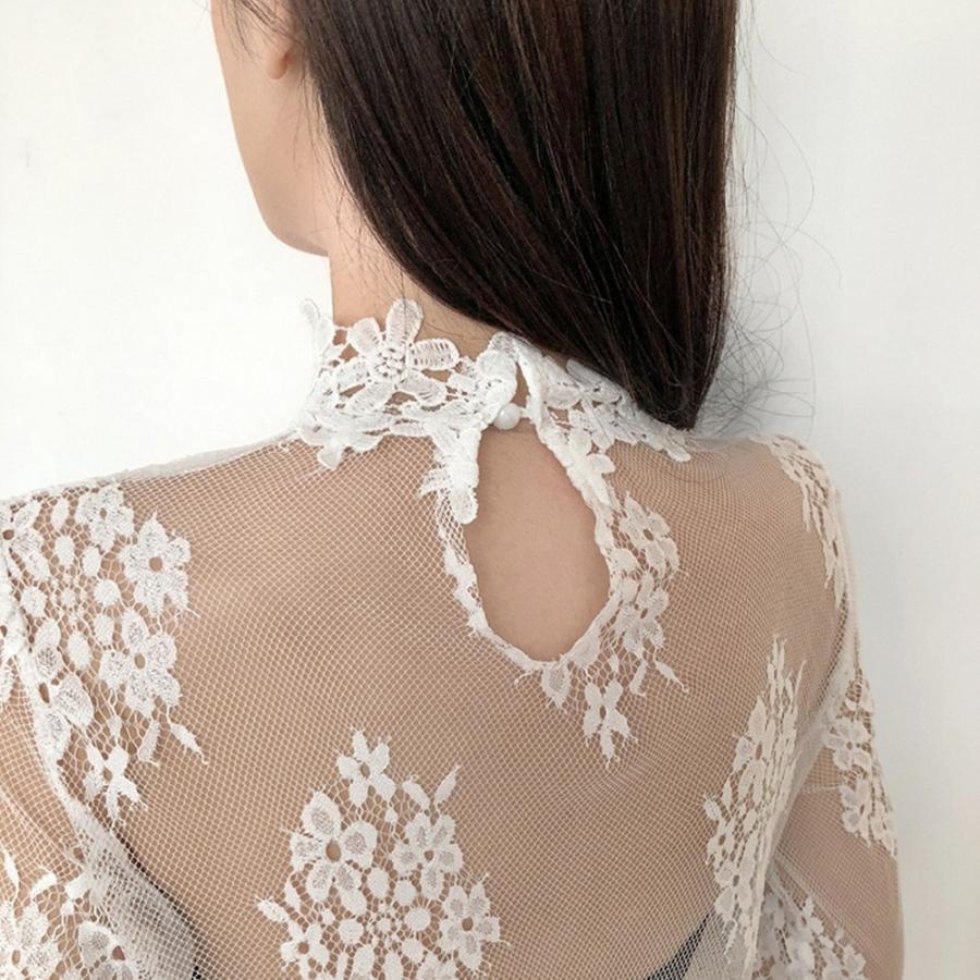 透かし編みトップス | トップス インナー ブラウス 長袖 レディース ネック シースルー