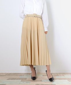 フレアスカート | レディース プリーツスカート 大人 ロング フレアスカート ミモレ丈スカート ベルト付き