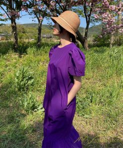 マキシ | ワンピース 半袖 レディース 夏服 ロングワンピース フレアワンピース ギャザー 無地 可愛い 大人 ワンピ 海 50代60代 お出かけ サマー 20代30代40代