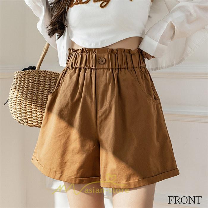 ショートパンツ | パンツ ハイウエスト 無地 美脚 カジュアル シンプル レディース 春 夏 新作 2022 ボトムス 韓国風 ゆったり ズボン 日常 短パン お出かけ
