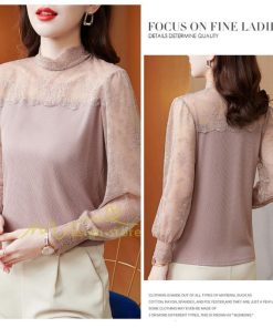 tシャツ・カットソー | カットソー レディース 長袖 春 シャツ 異素材 切り替え レース付き 透け感 20代30代40代50代 ハイネック インナー 着痩せ お出かけ カジュアル カシュクール