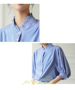 シャツ・ブラウス | ブラウス コットン 七分袖 レディース 青 入学式 入園式 卒業式 卒園式 フォーマル 結婚式 ママ 着痩せ 華奢見え OL お仕事 20代30代40代 通勤 新作 ビジネス