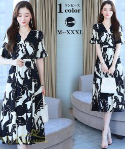 ミディアム | Aラインワンピース 着痩せ レディース カジュアル 半袖 きれいめ サマーワンピース 上品 大きいサイズ ワンピース 20代 ひざ丈 40代 日常感 お出かけ 30代