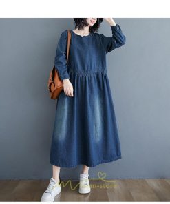 デニムワンピース | ワンピース レディース カジュアル 人気 デニム ロング丈 ゆったり 大きいサイズ ポケット スリット 20代30代40代 華奢見え 着痩せ 体型カバー 可愛い