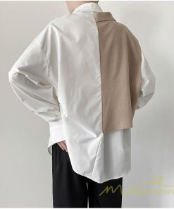 シャツ | メンズ トップス 長袖カジュアルフェイク レイヤード 重ね着風 白ビジネス 秋 秋服 20代 40代 おしゃれ 30代 50代 黒