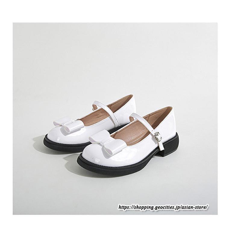 パンプス | ラウンドトゥ ストラップ 厚底 レディースシューズ 太ヒール ぺたんこ ベーシック 黒白蝶 無地 靴 26.5cm 上品 大きいサイズ 大人