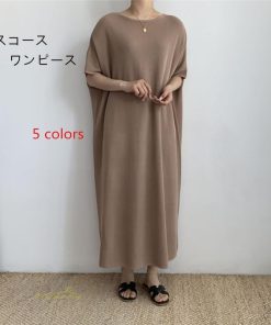 マキシ | ワンピース 夏 春 レディース 半袖 カジュアル 30代 20代 ロング かわいい 無地 5分袖 ゆるシルエット 体型カバー ビッグシルエット カジュアル