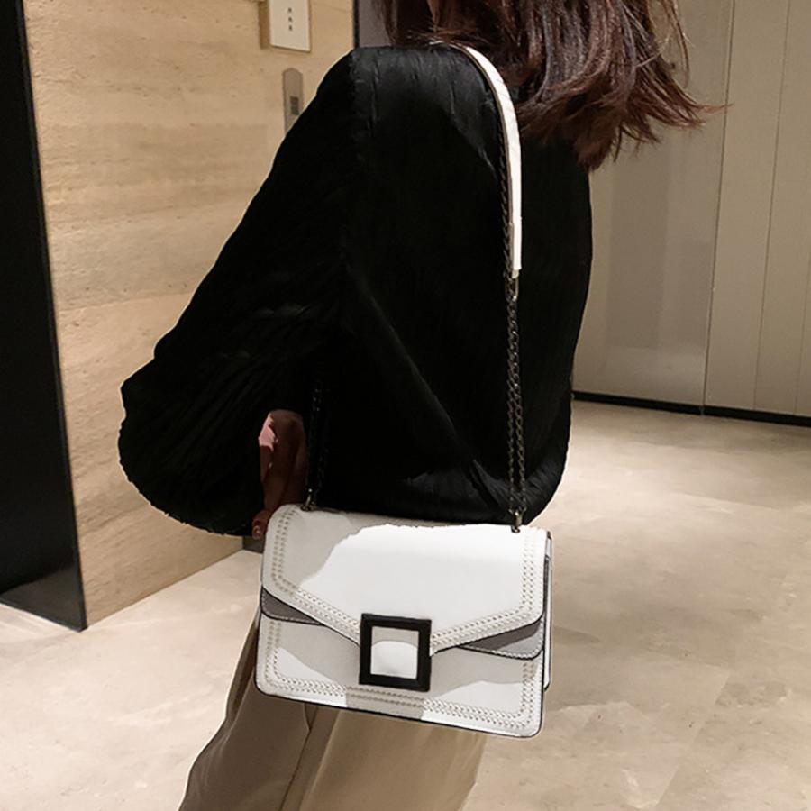 ショルダーバッグ | スクエアバッグ かばんブラック 肩掛け チェーンバッグ 斜めがけ ミニレディース 小さめ レザー 大人