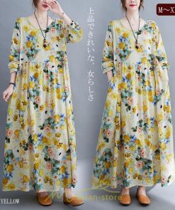 マキシ | マキシワンピース ワンピース 夏 秋 レディース マキシ丈 長袖 ロング 丸首 花柄 ロング丈 リラックス マタニティ 秋 ゆったり 秋服 夏服 体型カバー