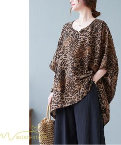 ｔシャツ・カットソー | カットソー レディース Tシャツ Vネック 5分袖 ヒョウ柄 レオパード 20代 30代 着痩せ 体型カバー ゆったり トップス 夏物 フリーサイズ 50代 40代 Vネック