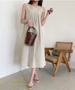 マキシ | ワンピース ノースリーブ 夏服 麻混 リネン混 春夏 カジュアル Aラインワンピース 綿麻 レディース フリーサイズ 夏 ロング丈 ギャザー きれいめ 無地