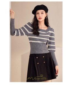 ニット・セーター | 長袖 ニット セーター Tシャツ レディース トップス 秋新作 ママ 人気 秋コーデ 激安 ボーダー柄 オシャレ 韓国風 可愛い キレイめ エレガント 上品 2022新作