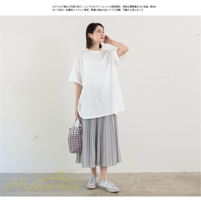 tシャツ・カットソー | カットソー Tシャツ レディース 着痩せ 無地 半袖 クルーネック おしゃれ フリーサイズ 6色展開 裾口スリット 夏新作 柔らか 体型カバー おしゃれ カジュアル