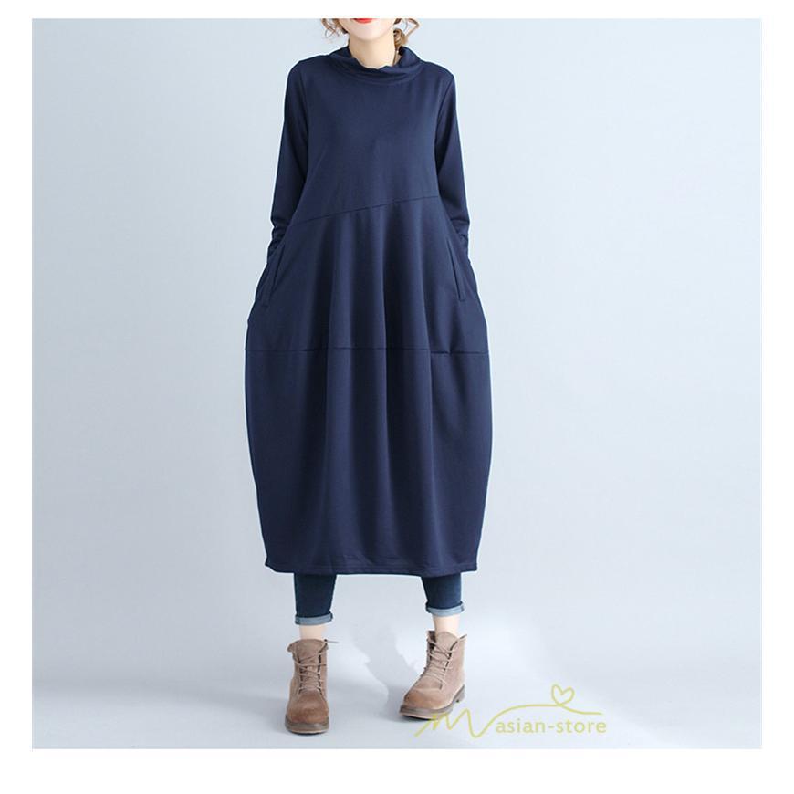 マキシ | ワンピース レディース 春秋 長袖 ゆったり ロング丈ワンピース シンプル 体型カバー 大きいサイズ 新作 カジュアル きれいめ 無地 30代 40代 着痩せ