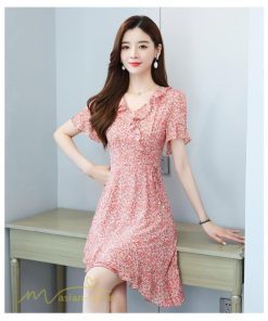 ミディアム | ワンピース レディース 小花柄 きれいめ 半袖 Aラインワンピース 着痩せ 日常感 Vネック 大きいサイズ 30代 サマーワンピース 上品 40代 大人 膝丈