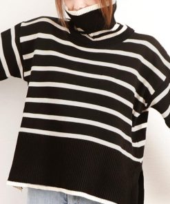 ニット・セーター | タートルネックボーダーニットトップス冬服