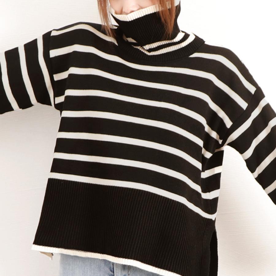 ニット・セーター | タートルネックボーダーニットトップス冬服