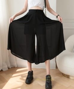 ワイドパンツ | ガウチョパンツ レディース ボトムス ハイウエスト ゆったり パンツ シフォンパンツ スカート風 涼しい 2022 夏 さらさら カジュアル きれいめ
