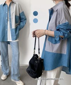 シャツ・ブラウス | ドッキングシャツ レディース 秋物 切替 デニムシャツ ライトアウター トップス 前後差 ゆったり 大きめ 長袖シャツ 20代40代 体型カバー 大人 通学通勤