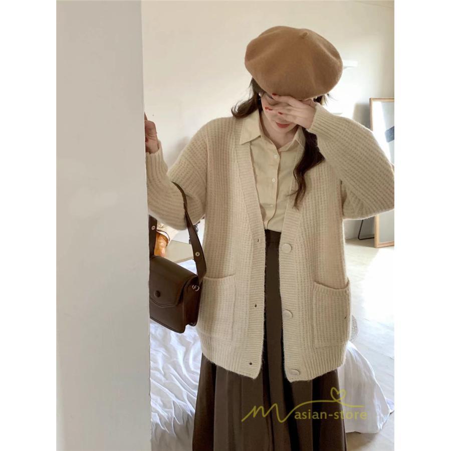 カーディガン | ニットフロントボタン レディース 2way 羽織り 秋冬 アウター ニットアウター セーター 長袖 トップス 通学通勤 20代30代 ゆったり ポケット
