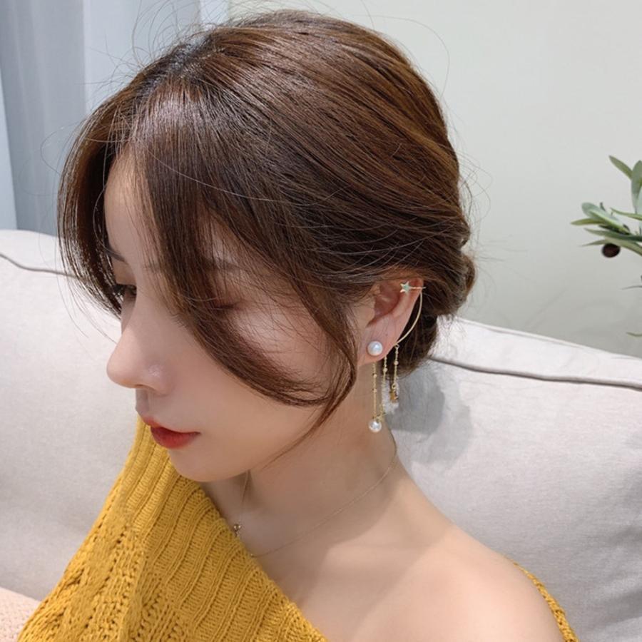 その他アクセサリー | イヤーカフピアス ロング イヤークリップ パール イヤーカフ レディース アシンメトリー 星モチーフ チェーンピアス