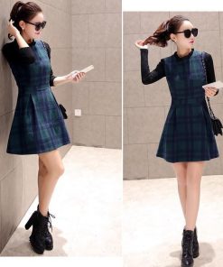 ニットワンピース | 即日秋冬 切り替え チェック柄 ドッキングワンピース ニット セーター 長袖 Aライン 20代30代 クルーネック 大人 可愛い 膝上丈