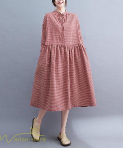 ミディアム | ワンピース ゆるワンピース レディース チェック柄 ゆったり 秋コーデ 着痩せ 体型カバー 可愛い 長袖ワンピース 大きいサイズ ポケット ひざ丈
