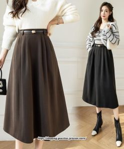 スカート | ロング レディース ロングフレア冬 ミモレ丈 暖かい ボトムス  ロング丈 ベルト付き 2022年秋冬 暖か 通学 通勤 ラシャ
