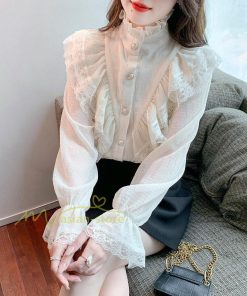 シャツ・ブラウス | ブラウス トップス プリーツ オフィスカジュアル 通勤 ハイネック レディース 韓国 ファッション レース 通学 着痩せ エレガント カジュアル 20代30代40代 2022