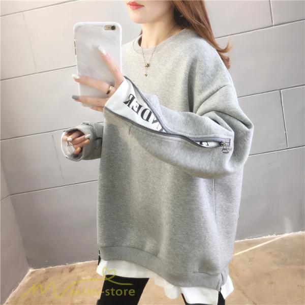 パーカー | トレーナー レディース 秋物 長袖フェイク ロングT 重ね着風 スウェット トップス 秋服 ゆったり 秋冬 大人 プルオーバー 20代30代40代50代60代