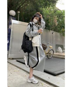 スカート | スウェット秋冬 レディース ドッキング ロングジャケット パーカー スウェット アウター 無地 ボトムズ 運動 ウエストゴム ジップアップ