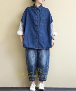 シャツ・ブラウス | デニム風シャツ レディース 異素材切替 シャツブラウス カジュアル 長袖シャツ 春服 胸ポケット トップス ゆったり 20代30代40代50代 おしゃれ 羽織り 通勤通学