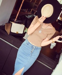 クロップドパンツ | 着やせ スカート デニムスカート ひざ下 タイトスカート レディース デニム フロントボタン 細見え スリット