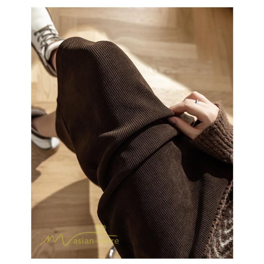 スカート | Aライン秋冬コーデ ウエストゴム カジュアル 20代 30代 着痩せ 秋 冬 ひざ下丈 パイル地 OL 40代 ポケット ビジネス 50代 裾口スリット