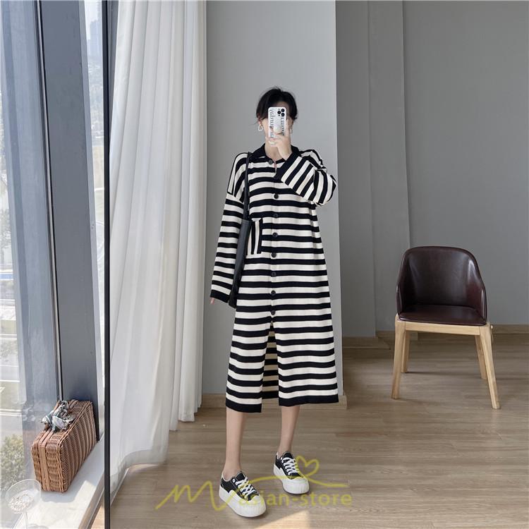 ニットワンピース | ワンピース 秋 秋服 レディース ニット ロングワンピース ロング 長袖 大きいサイズ ゆったり ボーダー柄 スリット お出かけ 部屋着 休日 韓国風 カジュアル
