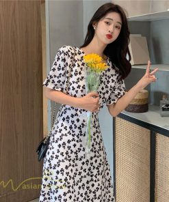 ミディアム | ワンピース レディース 着痩せ 花柄 半袖 大きいサイズ 上品 Aラインワンピース ゆったり Vネック ハイウエスト ミディアム丈 お出かけ 通勤 ひざ丈 通学