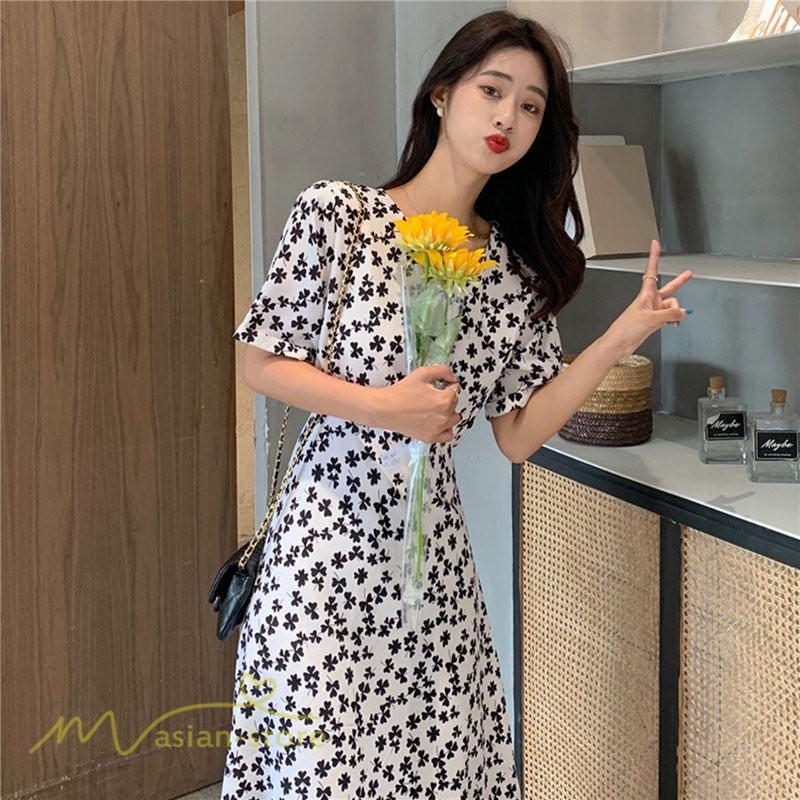ミディアム | ワンピース レディース 着痩せ 花柄 半袖 大きいサイズ 上品 Aラインワンピース ゆったり Vネック ハイウエスト ミディアム丈 お出かけ 通勤 ひざ丈 通学