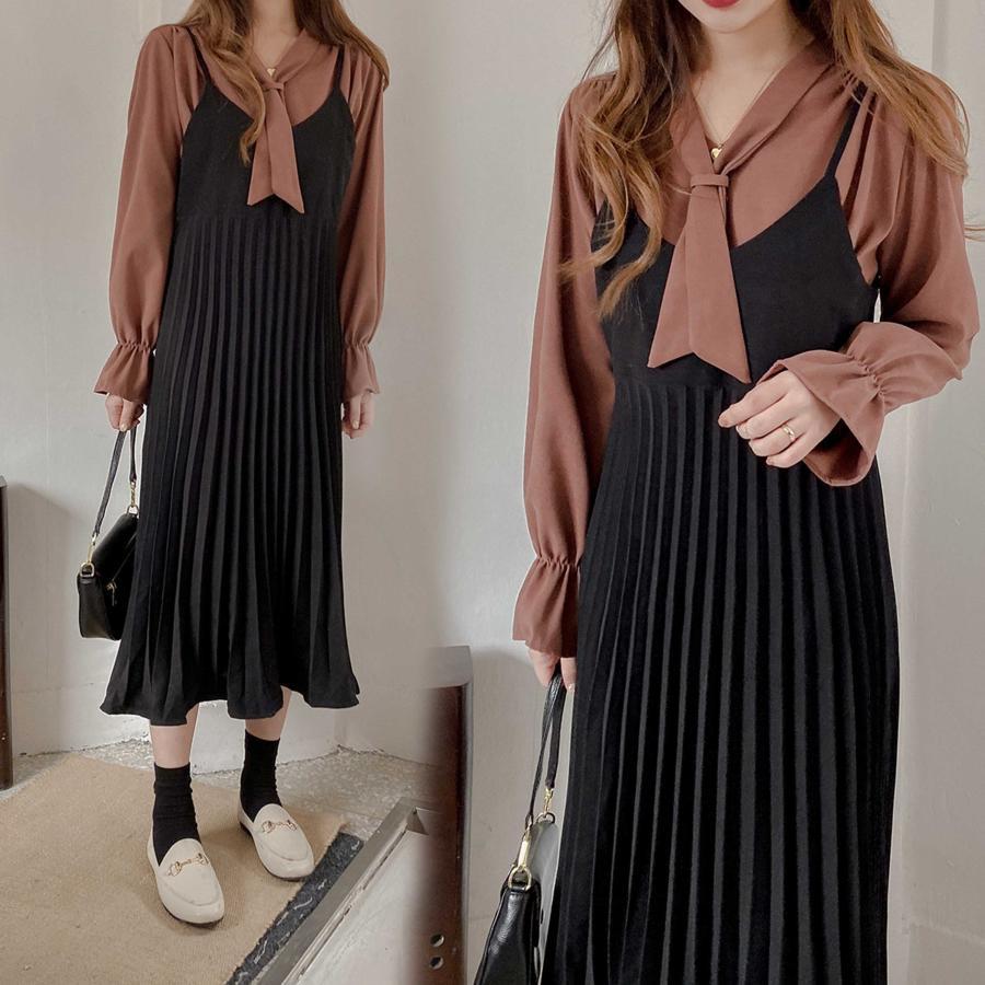 ロングスカート | ロングワンピース シンプル 無地 重ね着 フェミニン フレアキャミワンピ 着やせ レディース キャミソールワンピース プリーツ