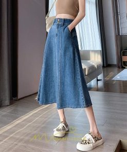 スカート | デニムロングレディース Aライン 無地 ゆったりシルエット デニム ハイウエスト 秋物 オシャレ 秋服 秋冬  キレイめ