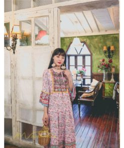 マキシ | ワンピース 長袖 レディース ロング丈 コットン Aライン ゆったり 体型カバー 大人 可愛い ナチュラル 春 夏 秋 海外旅行 フェミニン 着痩せ Vネック エスニック