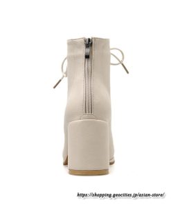 ショートブーツ | レディース 裏起毛なし 裏起毛あり スクエアトゥ ブーツ チャンキーヒール 太ヒール シューズ ハイヒール レースアップ 後ろファスナー 靴