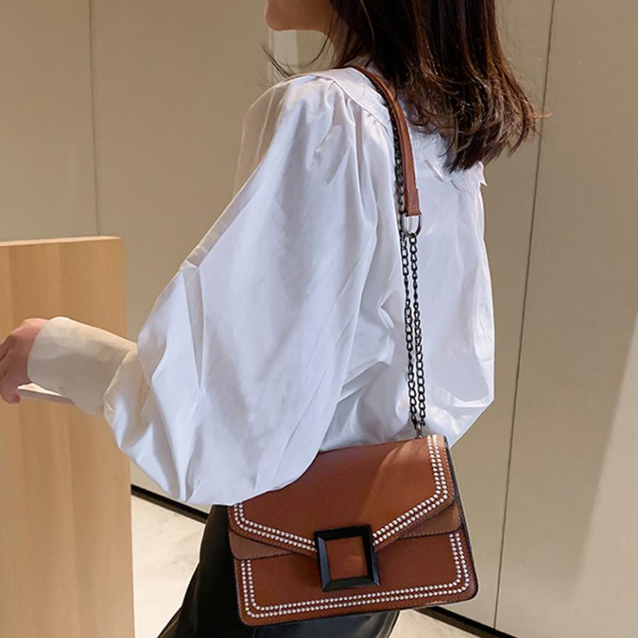 ショルダーバッグ | スクエアバッグ かばんブラック 肩掛け チェーンバッグ 斜めがけ ミニレディース 小さめ レザー 大人