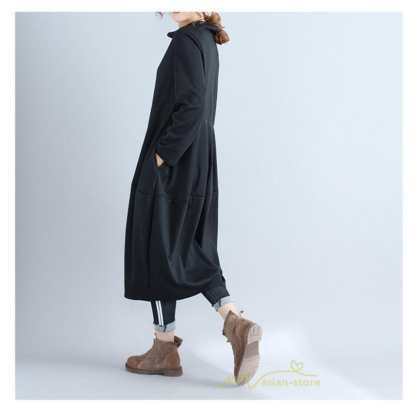 マキシ | ワンピース レディース 春秋 長袖 ゆったり ロング丈ワンピース シンプル 体型カバー 大きいサイズ 新作 カジュアル きれいめ 無地 30代 40代 着痩せ