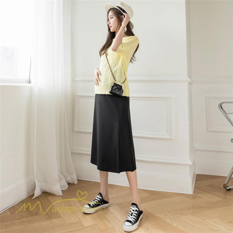 スカート | マタニティレディース 裾口スリット 上品 マタニティウェア 春 夏 大きいサイズ 無地 ウエスト調整 産前産後 マタニティ 妊婦服 妊婦 通勤