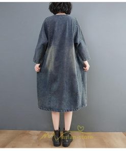 デニムワンピース | ワンピース デニム レディース 40代 ロング チュニック 長袖 ゆったり 大きいサイズ 20代30代50代 ロング丈 体型カバー 膝丈